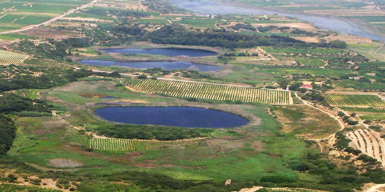 L'immagine mostra una veduta dall'alto della Riserva Naturale di Preola e Gorghi Tondi 