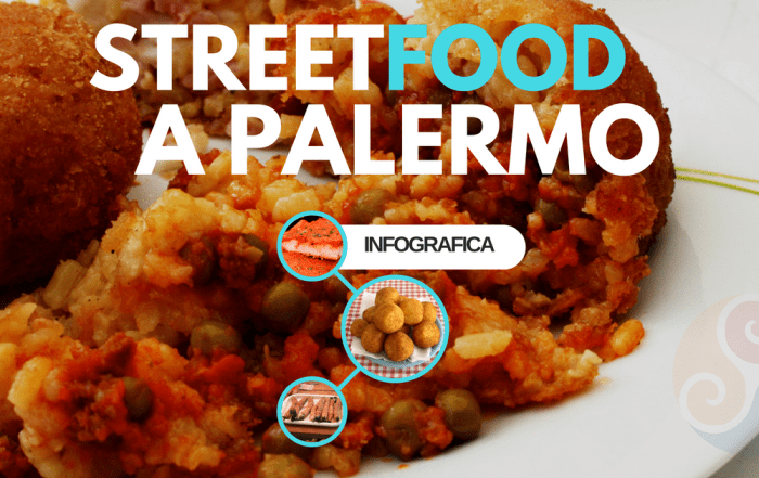 Questa immagine è la copertina di un articolo su cosa mangiare nella città di Palermo e mostra un'arancina appena cotta